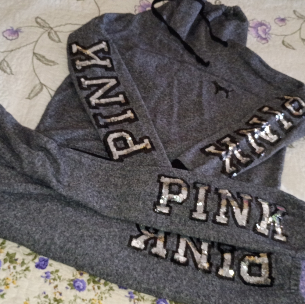 Vintage Y2K Victoria Secret Pink Bling Top Sweatshirt Sweatpants Sweats Bling M